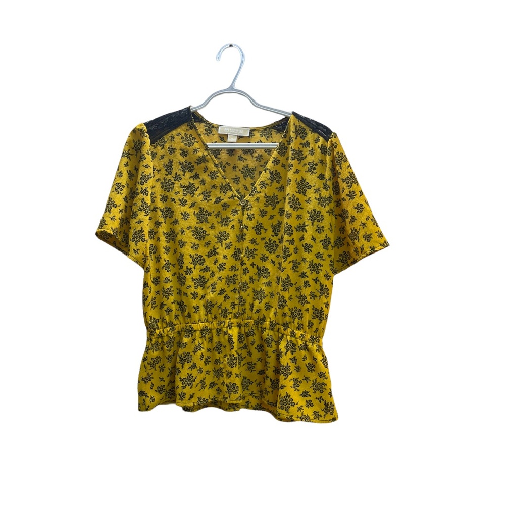 Michael Kors yellow floral women's blouse sz M